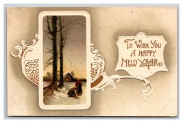 Happy New YEar Winter Cabin Scene Gilt Embossed DB Postcard H24 - £3.10 GBP