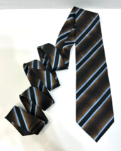 SIENA COLLEZIONE VTG Mens Silk Necktie Diagonal Striped Bronze Blue Blac... - $14.80