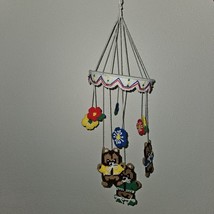 VTG Handmade Canvas Brown Teddy Bear Hanging Baby Mobile Flowers Nursery... - $49.45