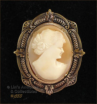 Vintage Carved Shell Cameo Pin Brooch (#J553) - £39.50 GBP