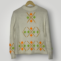 Vintage 1960s Sweater Bright Green Orange Women&#39;s Medium High Collar Zip... - £37.30 GBP