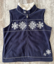 Womens Large Croft &amp; Barrow Blue Fleece Embroidered Snowflake Full Zip Vest - £11.99 GBP