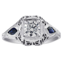 0.47 Carat Diamond & 0.25 Carat Sapphire Antique Ring 14K White Gold - £669.83 GBP