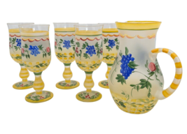 Hand Painted Stem Glasses And Pitcher Wine Sangria Tea Cocktails Summer SEE - £46.61 GBP