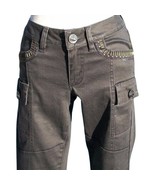 Cache Olive Embellished Jean Pant Cargo Denim Zipper Leg Rhinestone $128... - $70.02 CAD