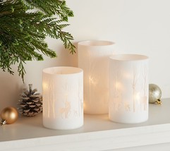 Set of 3 Illuminated Woodland Deer Pillars by Valerie in Frost - £152.54 GBP
