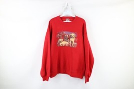 Vintage 90s Streetwear Womens Large Faded Puppy Dogs Crewneck Sweatshirt Red USA - £38.75 GBP