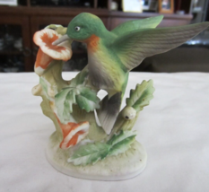 Lefton China Bisque Hummingbird Figurine KW464 Flowers Hand Painted - £19.77 GBP