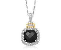 Black Onyx and Diamond Embellished Popcorn Cushion Pendant in 18k Yellow... - $300.00
