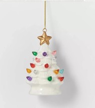 NWT WONDERSHOP 2023 Light Up Lit Ceramic Retro White Xmas Tree Ornament - $14.00