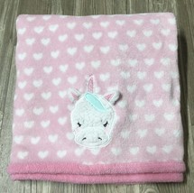 HTF Parent&#39;s Choice Walmart Plush Pink Hearts Unicorn Baby Blanket Soft EUC - $25.59