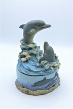 Vintage Dolphins Figurine Figure Two Dolphins Riding Wave Blue &amp; White - £5.99 GBP
