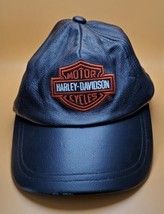 Harley Davidson Motorcycles Black Leather Baseball Cap Adjustable Strap OS - $24.55