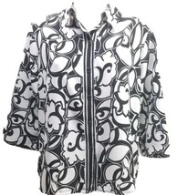 ALLISON DALEY Women&#39;s Sz 8, 3/4 Sleeve Button Up Black White Abstract Bl... - £11.75 GBP