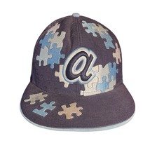 Atlanta Braves Hat Men 7 1/4 Blue Puzzle New Era Fitted Wool VTG Y2K Rar... - $24.99