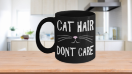 Cat Hair Don&#39;t Care Cat Face Mug Whiskers Cute Cat Mom Gift Black Coffee Cup  - $24.75