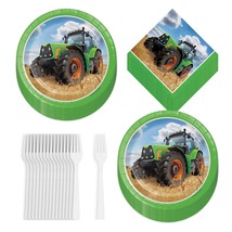 HOME &amp; HOOPLA Farm Tractor Party Supplies - Big Green Tractor Paper Dessert Plat - £11.23 GBP