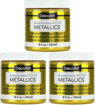 Americana Metallics 24K Gold Paint 3 Pack 8oz Metallic 24K Gold Acrylic Paint Wa - £43.00 GBP