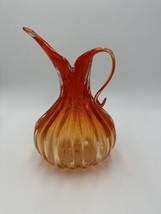 Murano Pitcher Italy Art Glass Vase Vintage Hand Blown Orange Amber Home... - £157.48 GBP