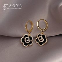 Design Sense Exquisite Black Camellia Pendant Flower Earrings 2022 New Jewelry P - £10.46 GBP