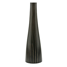 Modern Vertical Stripes Black and Natural Mango Tree Wood Bottle-Shaped Vase - £19.39 GBP
