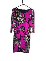 Saint Tropez West Size 6 Purple Floral Print Dress 3/4 Sleeve Lined - £11.04 GBP