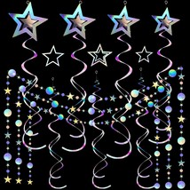 37 Pieces Iridescent Holographic Party Decorations Glitter Swirl Streamer Galaxy - $22.99