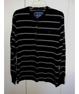 AMERICAN EAGLE MEN&#39;S LS PULLOVER BLACK/WHITE STRIPED POLO SHIRT-L-NWOT-S... - $13.99