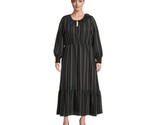 Terra &amp; Sky Black Gray Stripe Tiered Long Sleeve Peasant Maxi Dress Plus... - £15.62 GBP