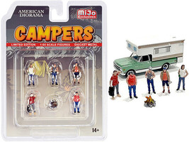 Campers 6 piece Diecast Set 5 Figurines 1 Accessory for 1/64 Scale Models Americ - £18.07 GBP