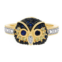 1/2 Ct Lab Created Blue Sapphire Owl Women&#39;s Ring in 14K Yellow Gold Plated - £101.27 GBP