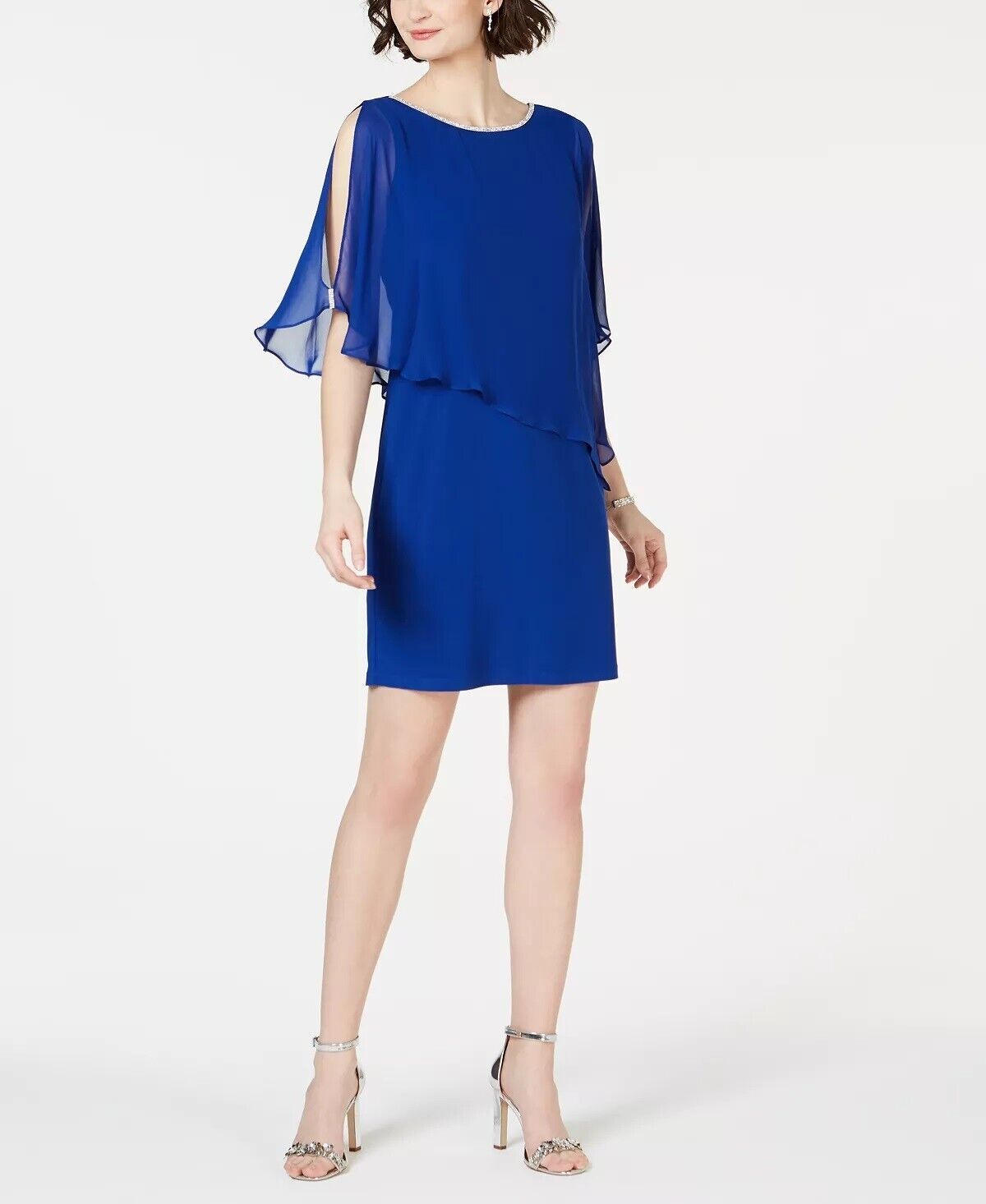 Primary image for MSK Rhinestone-Trim Chiffon Popover Dress Goddess Blue Size XL $79