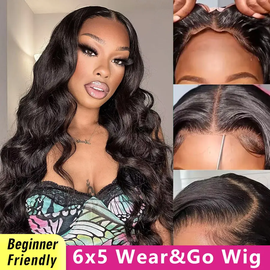 New 6x5 Glueless Wig Human Hair Ready To Wear Body Wave 4x4 Hd Lace Closure Wig - £63.26 GBP+