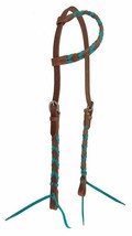 Western Saddle Horse Teal Leather Laced Medium Brown One Ear Bridle Headstall - £23.02 GBP