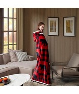 Buffalo Plaid Red Bear Comfy Hoodie Wearable Blanket Thick Sherpa 50&quot; x 70&quot; - £26.07 GBP