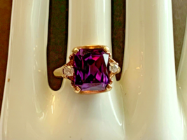 Vtg 10K Yellow Gold Ring 5.58g Fine Jewelry Sz 7 Clear &amp; Amethyst Color ... - £334.91 GBP