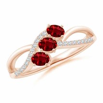 ANGARA Oval Ruby Three Stone Bypass Ring with Diamonds for Women in 14K Gold - £864.35 GBP