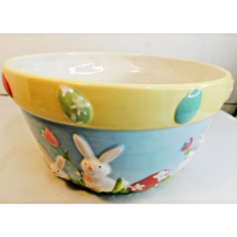 Blossoms and Blooms Ceramic Easter Bowl Bunny Rabbit Flowers Eggs - $24.74