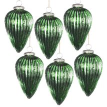 Glass Teardrop Christmas Ornaments Set of 6 - Holiday Tree Decor - $54.99