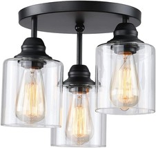 Sinmila 3-Light Industrial Semi-Flush Mount Ceiling Light, Vintage Lighting - £44.71 GBP