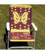 VTG Folding Macrame Lawn Chair Brown Yellow Aluminum Frame Butterfly Lin... - £36.01 GBP