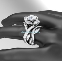 Round Cut 3.50Ct Simulated Diamond 14K White Gold Lotus Bridal Ring Set Size 9.5 - £246.04 GBP