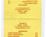 Num&#39;s Bar Cafe Tent Card Table Top Menu On The Boardwalk Long Branch New... - £14.22 GBP