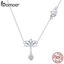 Elegant 100% 925 Silver Lotus Flower Pendant Necklaces for Women Clear Cubic Zir - £18.81 GBP