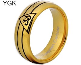 Brand 8MM Golden Dome 33rd Degree Masonic New Men&#39;s Tungsten Carbide Wedding Rin - £29.27 GBP