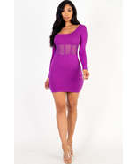 Dahlia Purple Square neck Long Sleeve Mesh corset Bodycon mini dress_ - £9.56 GBP