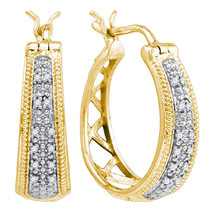 Yellow-tone Sterling Silver Womens Round Diamond Hoop Fashion Earrings 1/10 Cttw - £55.95 GBP
