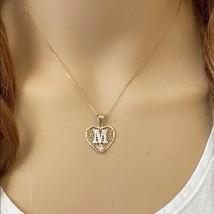 10k Solid Gold Initial Letter A Heart Filigree CZ Pendant Necklace - £93.63 GBP+