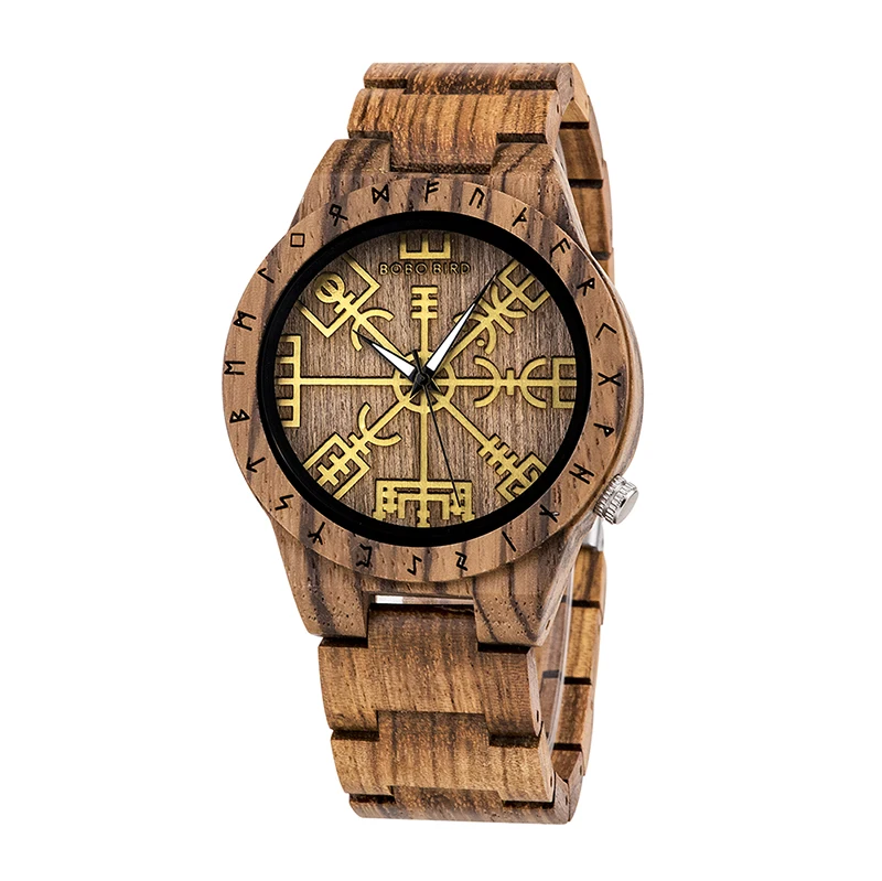 Wood Watches Relogio Masculino Watch for Men Viking Warriors Symbol Relo... - £48.76 GBP