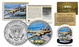 WWII * B-17 Flying Fortress Plane * JFK Kennedy Half Dollar US Coin w/ Fact Card - £7.40 GBP